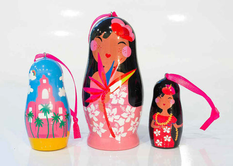 Ornament Nesting Doll Set - Waikiki, 3pc set