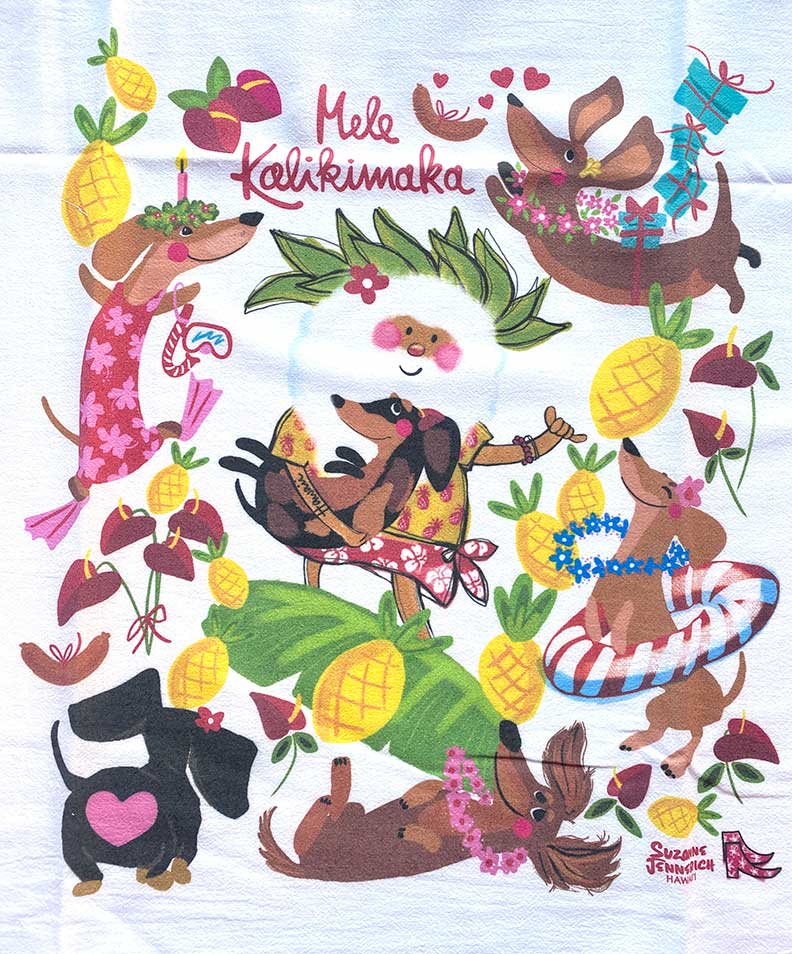 SANTA DACHSHUND kitchen towel