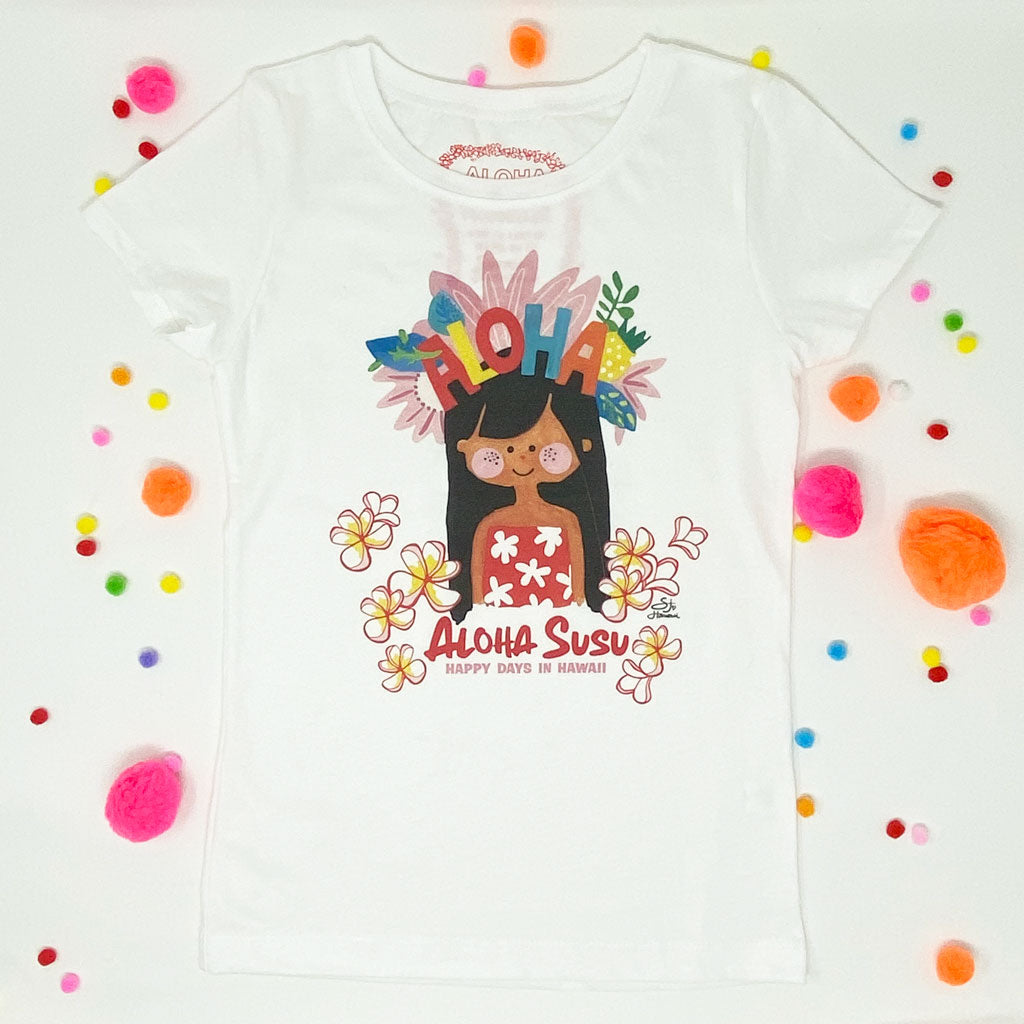 ALOHA SUSU WHITE GIRLS TEE