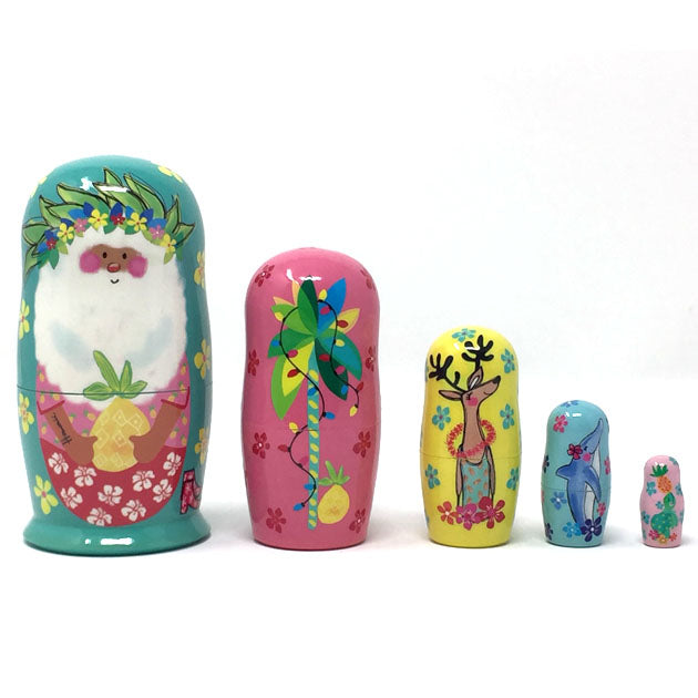 HAWAIIAN SANTA, 5pc set, 4"