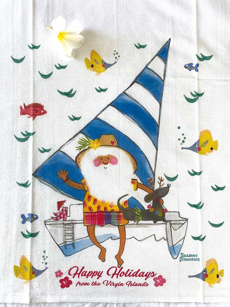 VIRGIN ISLANDS SANTA CATAMARAN kitchen towel